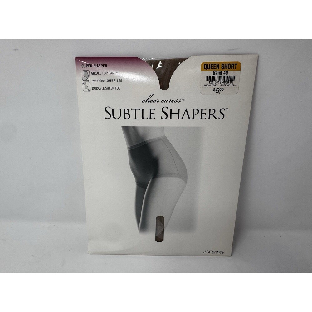 Sheer Caress Subtle Shapers Queen Short Sand 40 Pantyhose New Vintage JCP